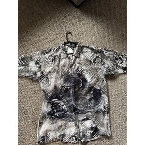 Trust Men's Snake Print Short Sleeve Button-Up Shirt XL Black Gray White 4X